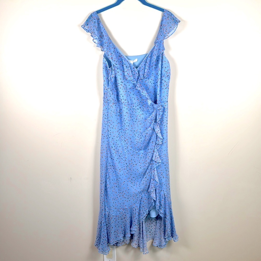 Veronica Beard Blue Floral Ruffle Dress
